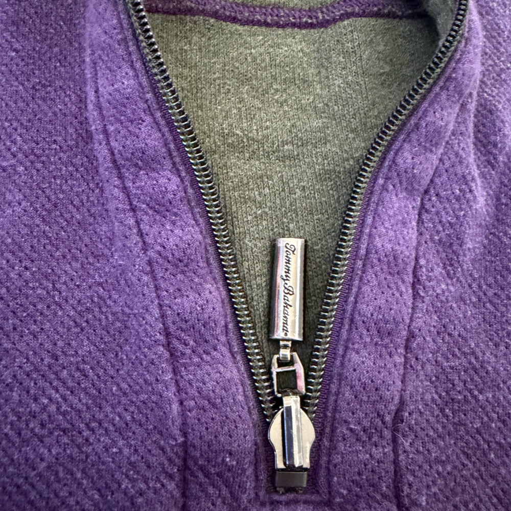 Tommy Bahama Reversible Purple and Gray 1/4 Zip Pullover - Picture 5 of 9